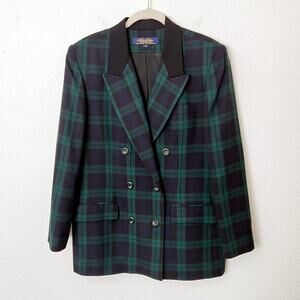 [Brooks Brothers] Tartan Plaid Worsted Wool Double Breasted Blazer Jacket Sz 12